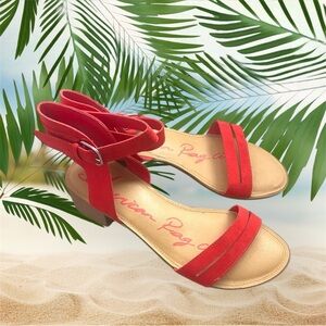 American Rag Cie Red Flat Summer Sandals with Ankle Strap